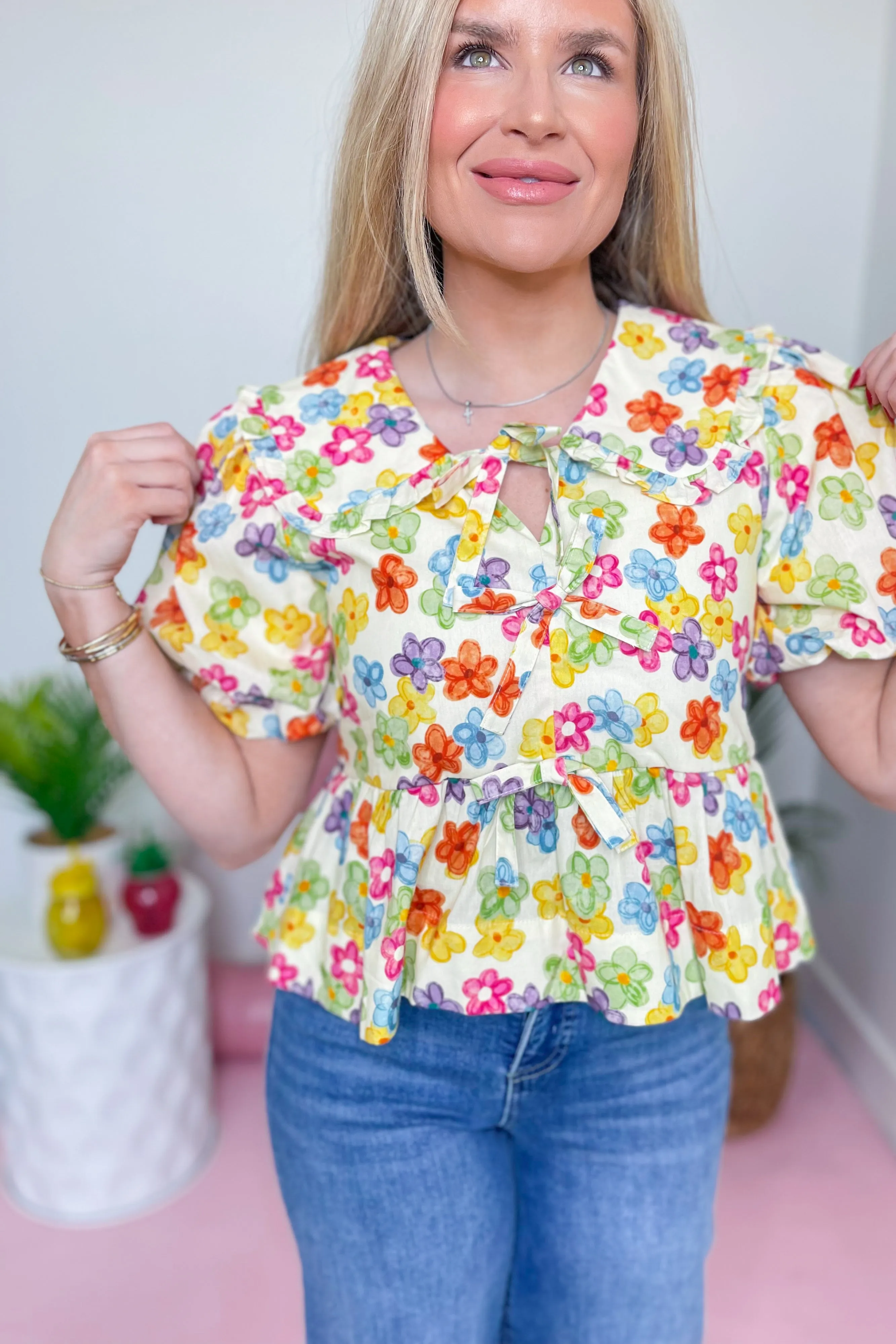 Mary Watercolor Floral Peplum Top