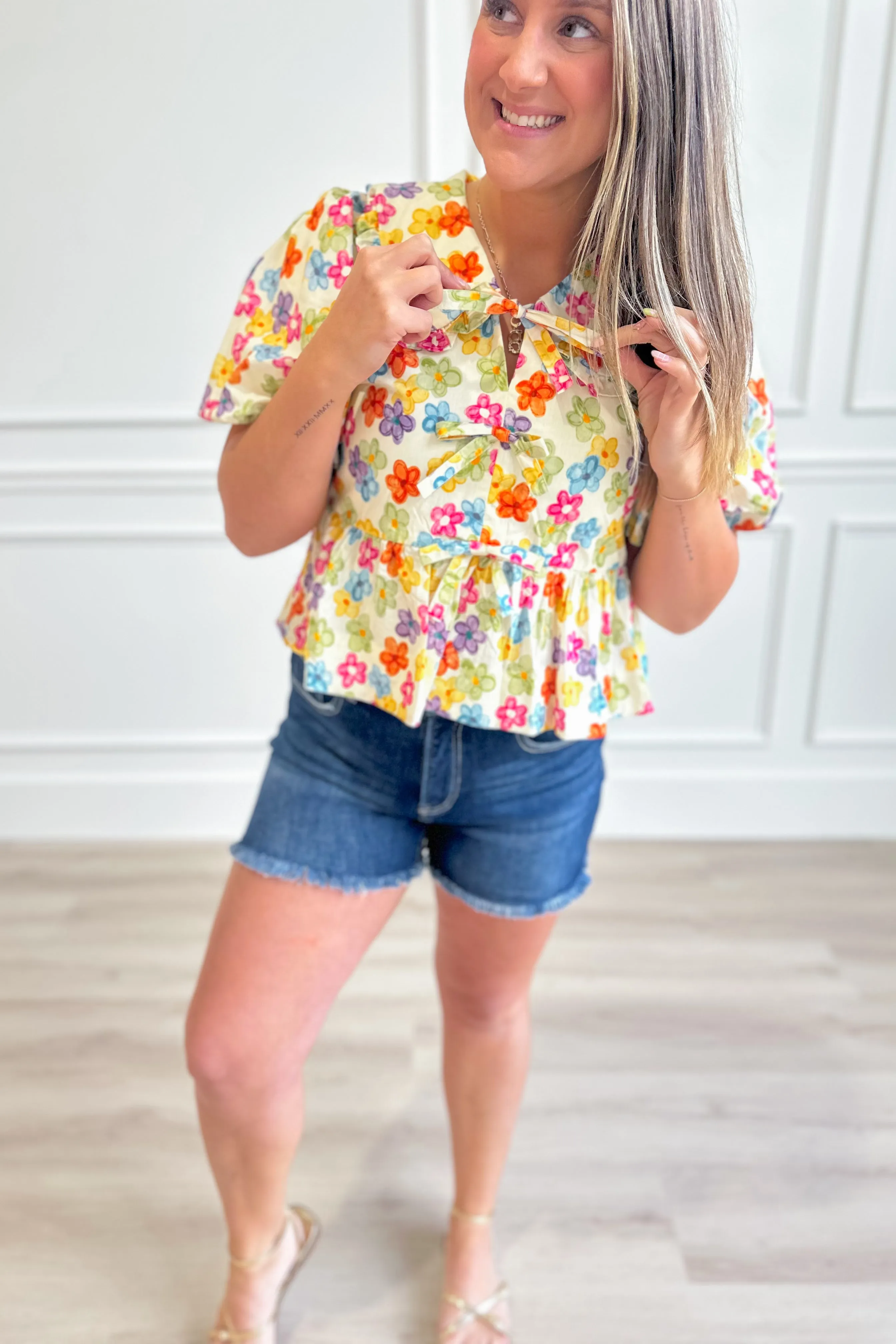 Mary Watercolor Floral Peplum Top