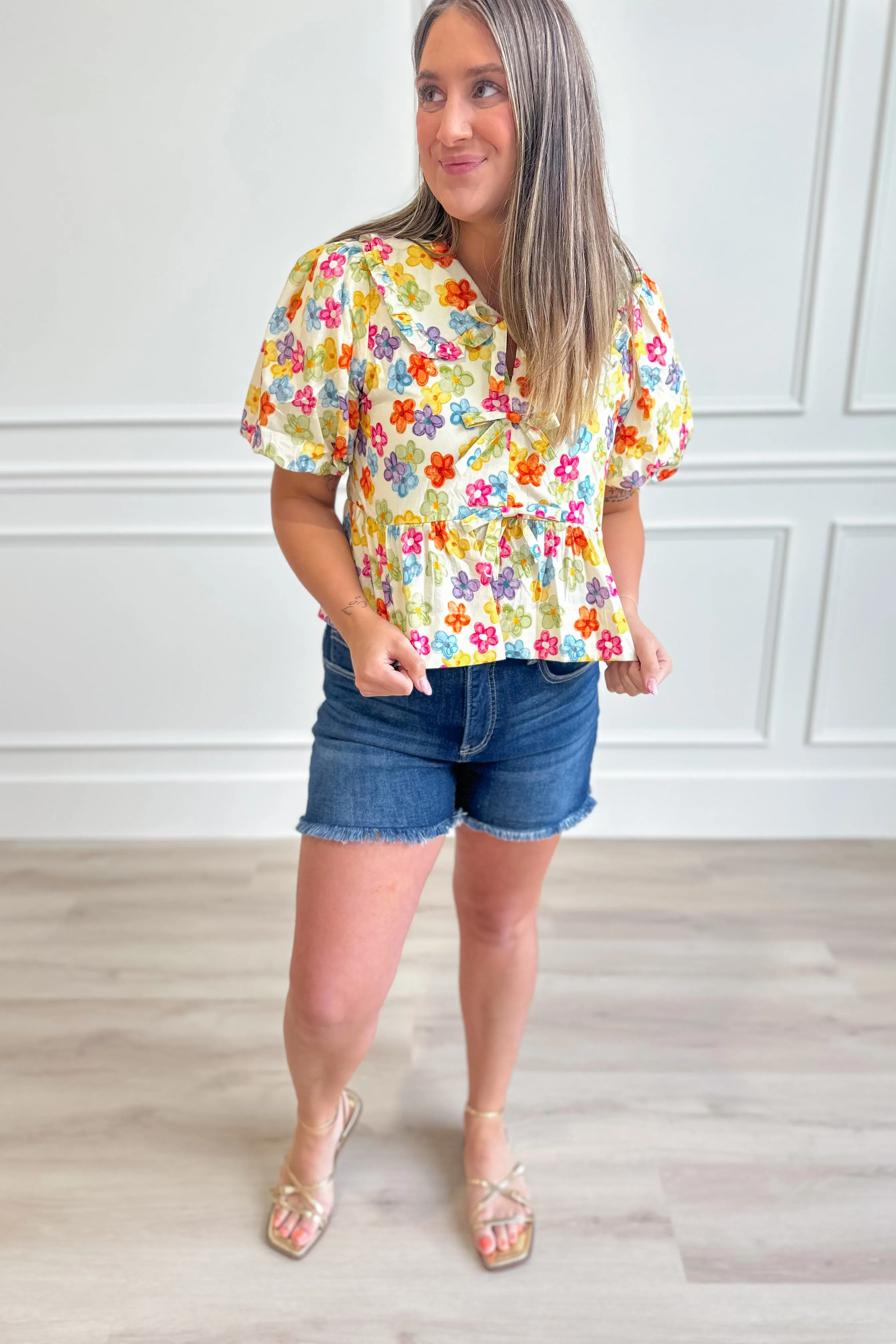Mary Watercolor Floral Peplum Top