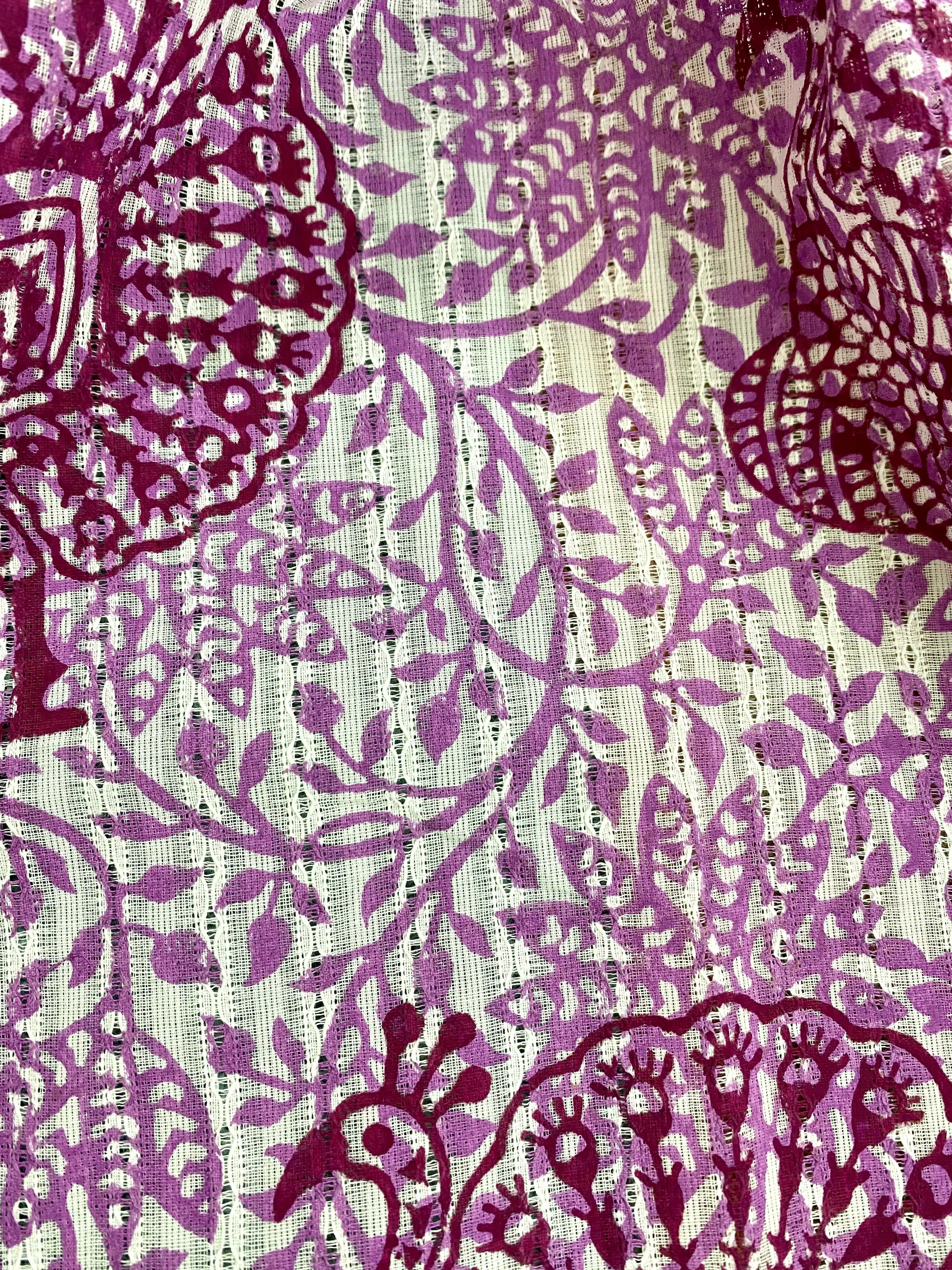 Mauve Peacock Dance Block Printed on Cotton Scarf