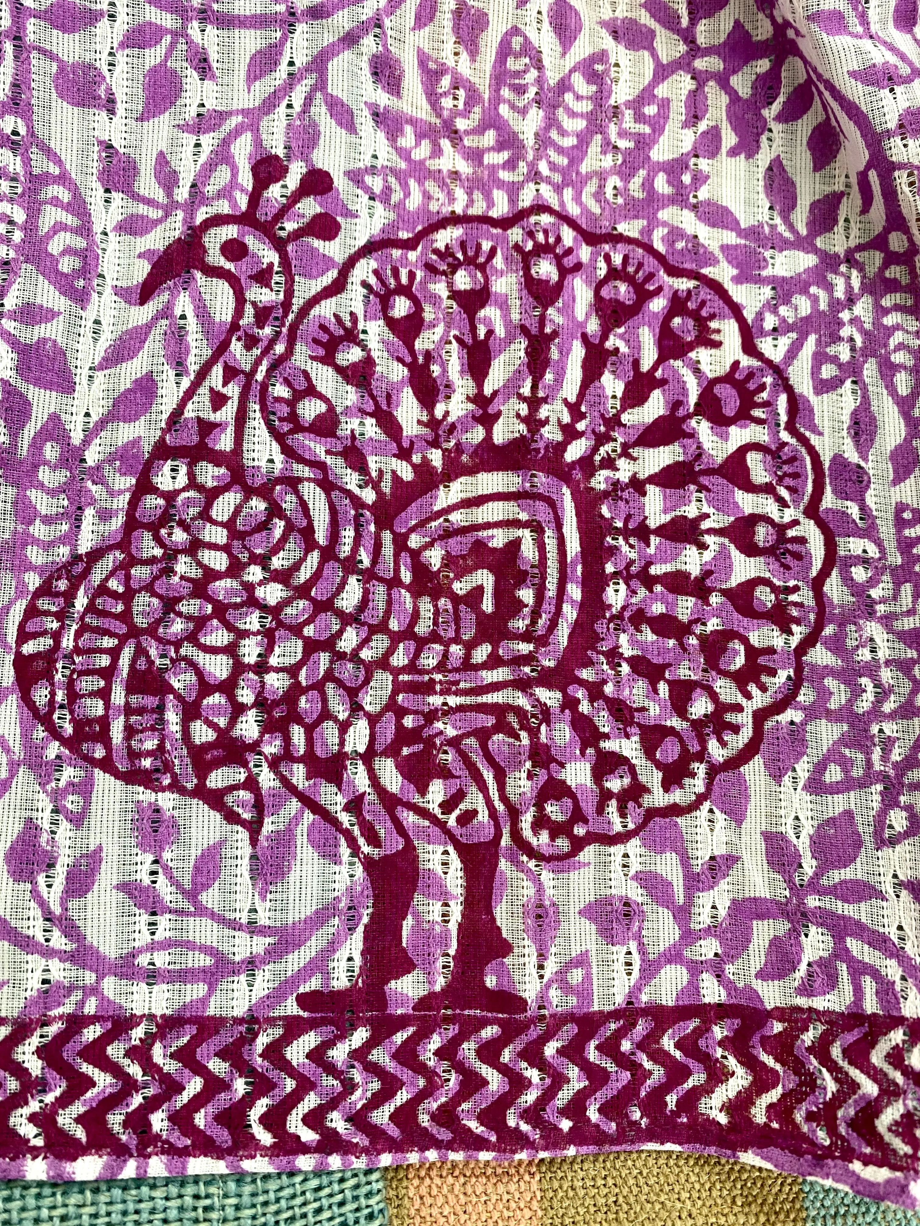 Mauve Peacock Dance Block Printed on Cotton Scarf