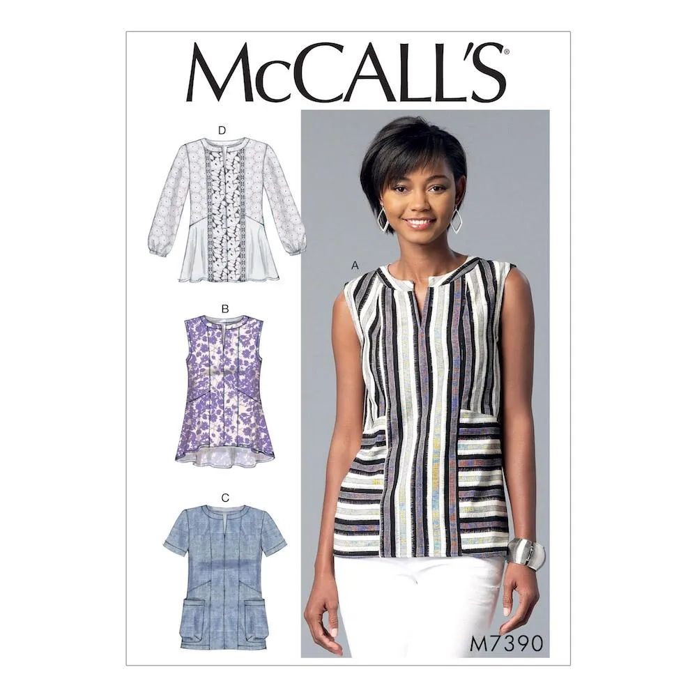 McCall's Pattern M7390 Misses' Split-Neck, Seam-Detail Tops