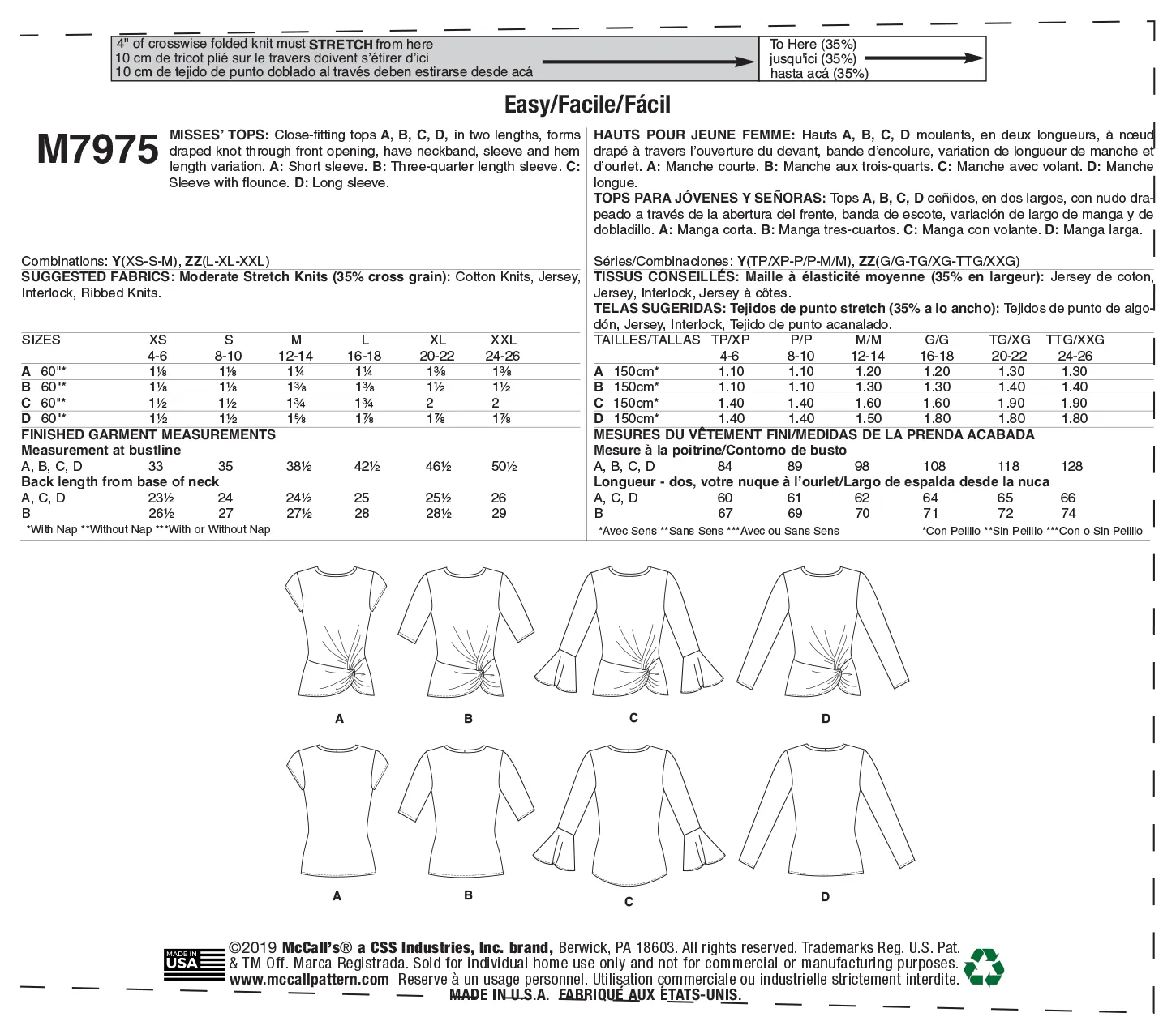 McCall's Pattern M7975 Misses' Tops