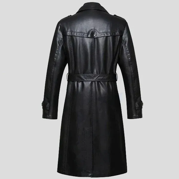 Men’s Sheepskin Leather Trench Coat – Long Winter Classic