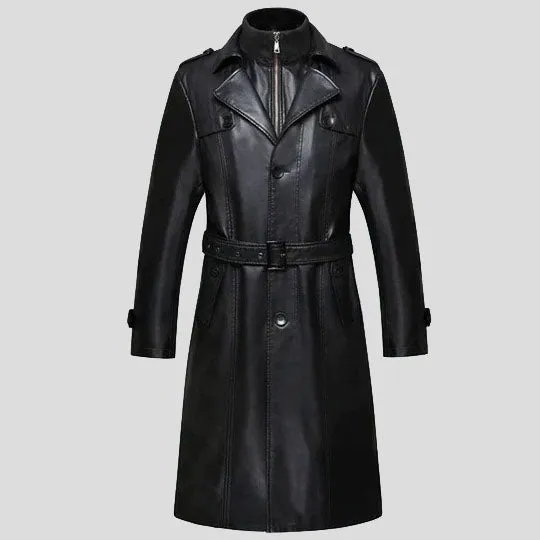Men’s Sheepskin Leather Trench Coat – Long Winter Classic