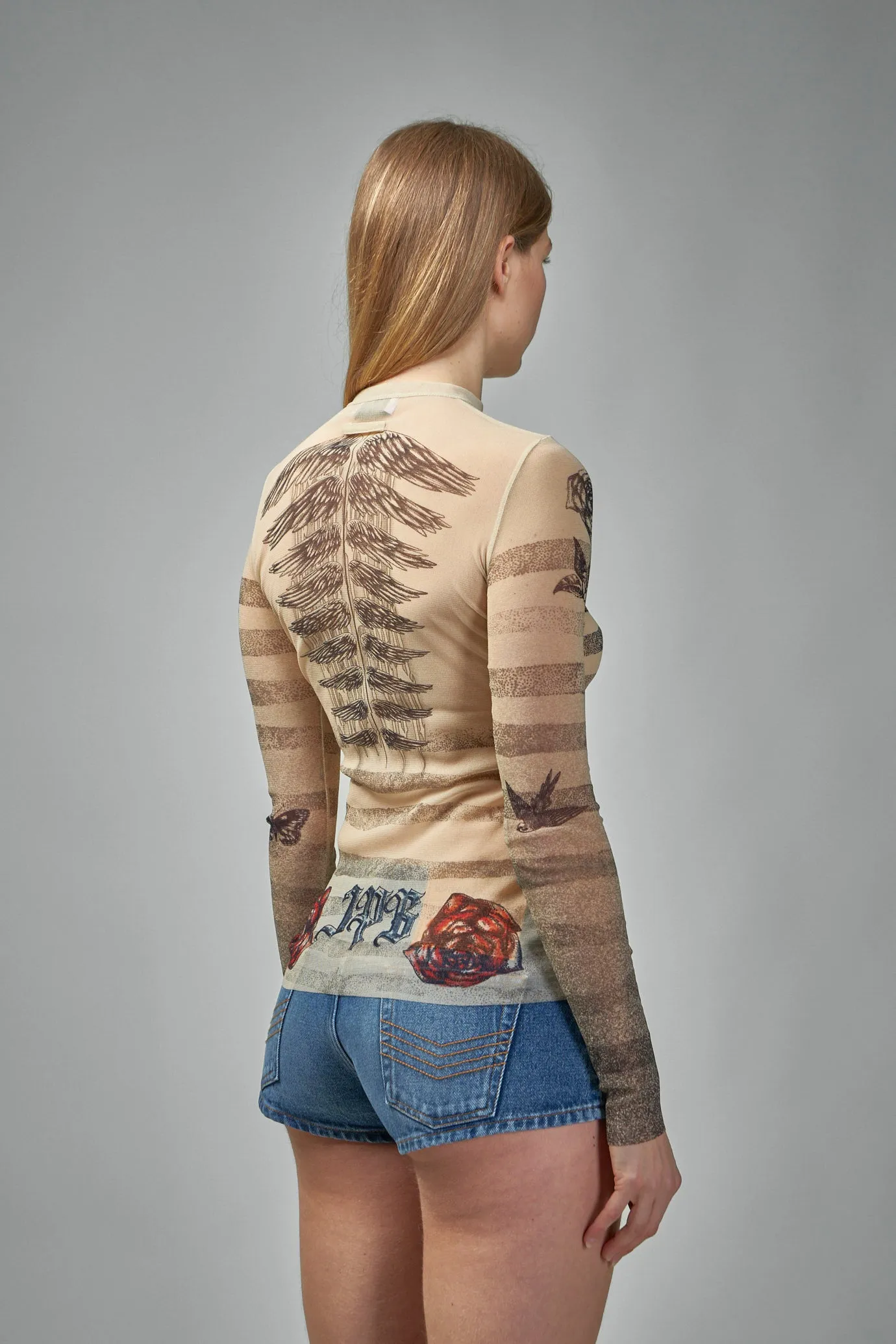 Mesh Longsleeves Top Printed ''Tattoo Mariniere''Riniere''