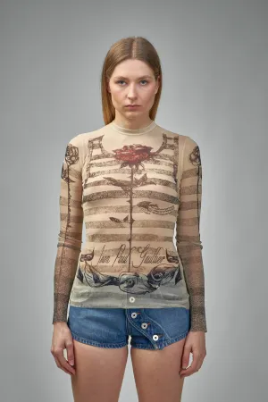 Mesh Longsleeves Top Printed ''Tattoo Mariniere''Riniere''