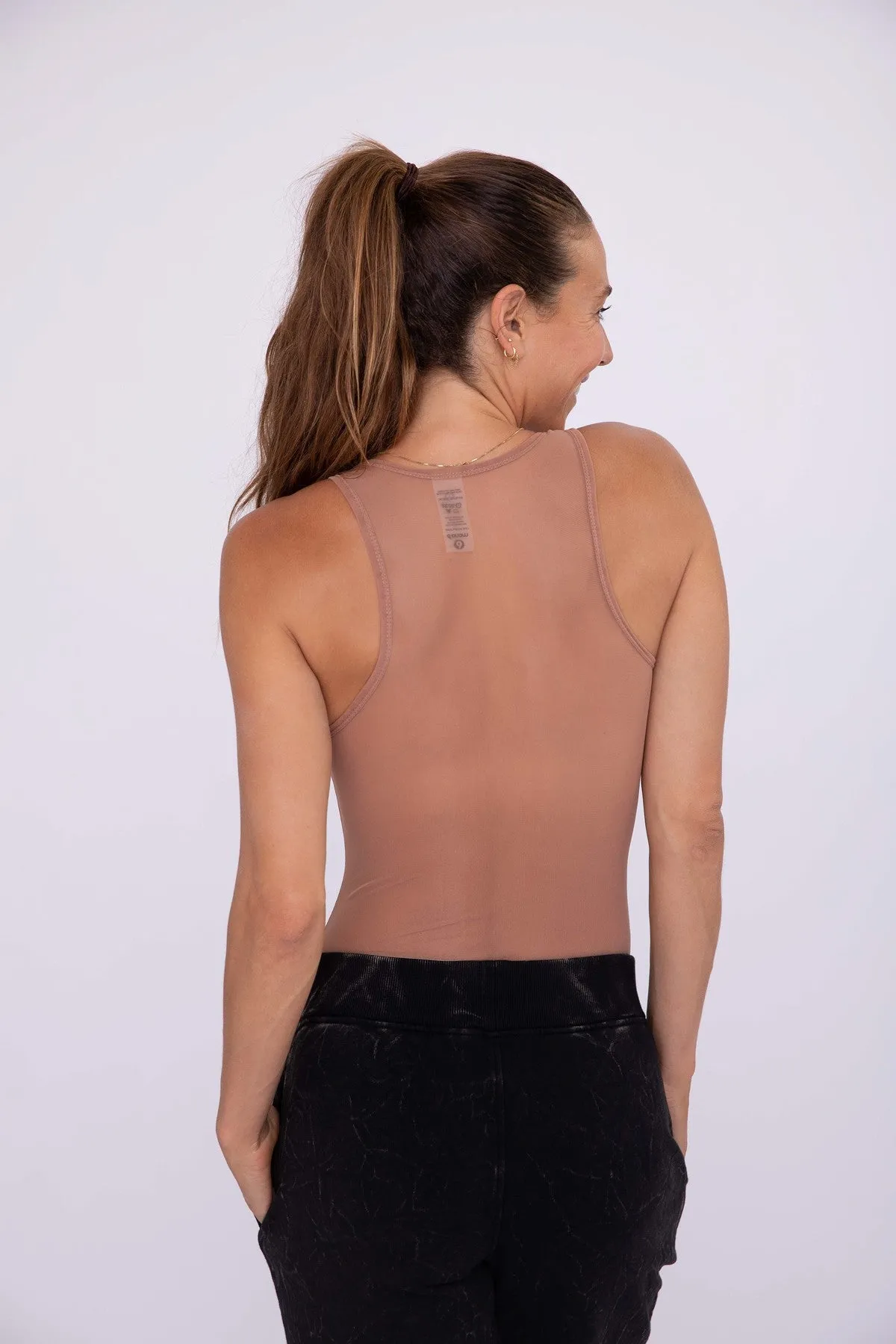 Mesh Scoop Neck Tank Bodysuit Nude