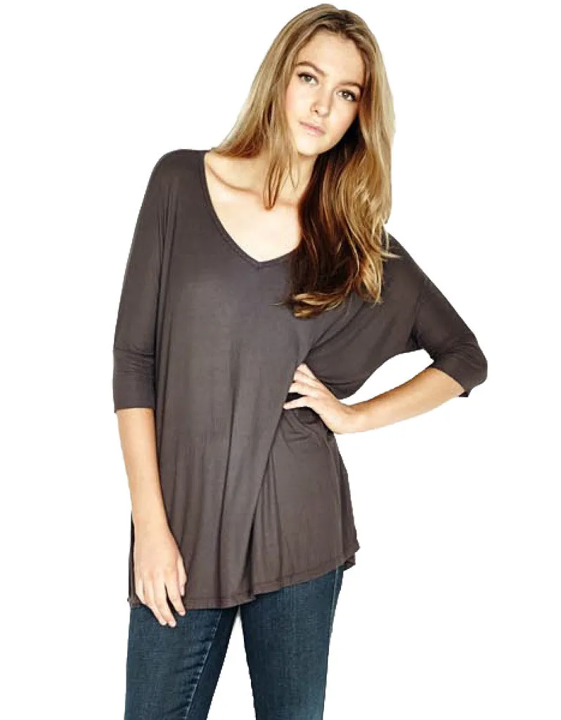 Michael Lauren Dylan 3/4 V-Neck Draped Tee