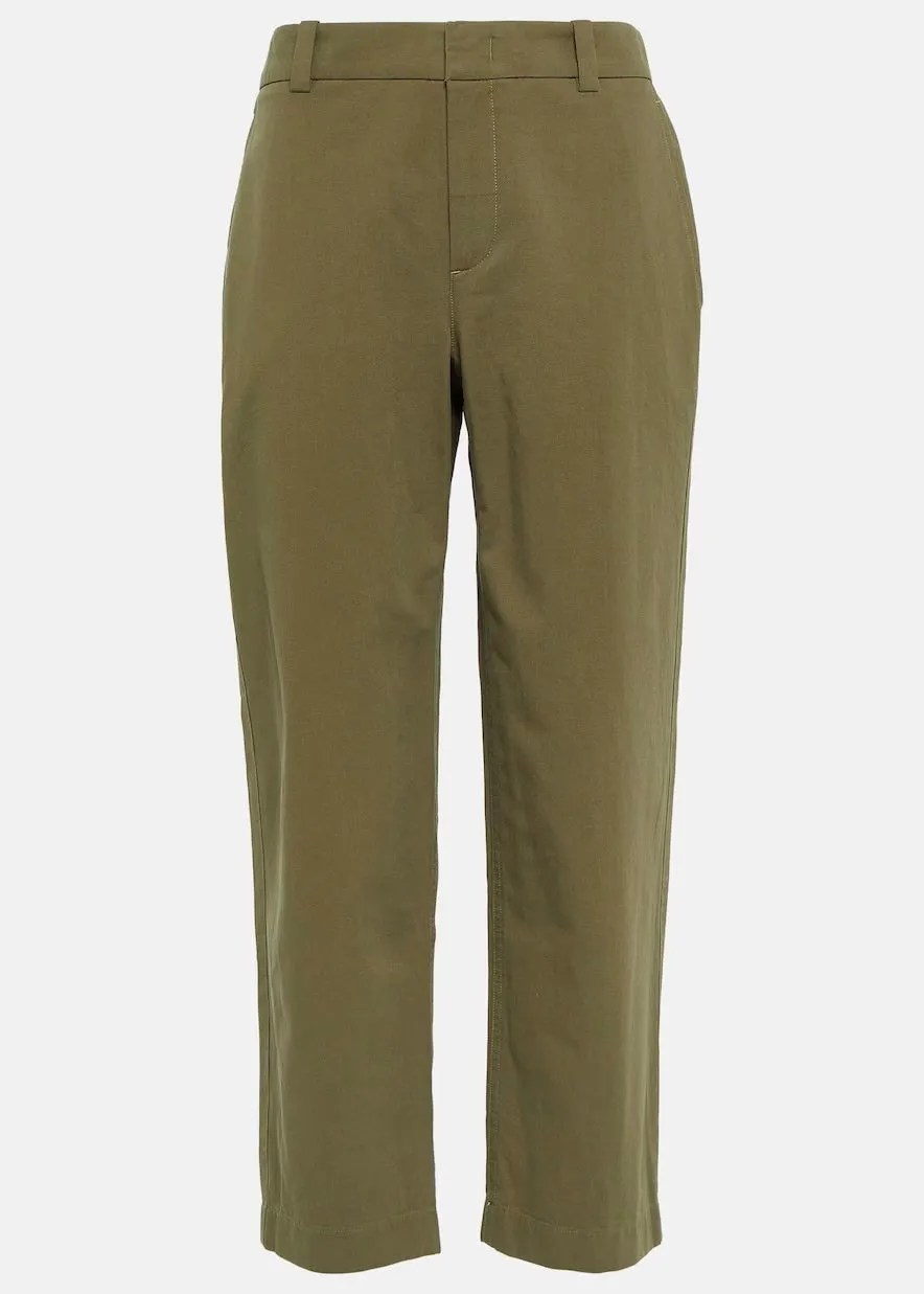Mid Rise Washed Crop Pant (Olive)