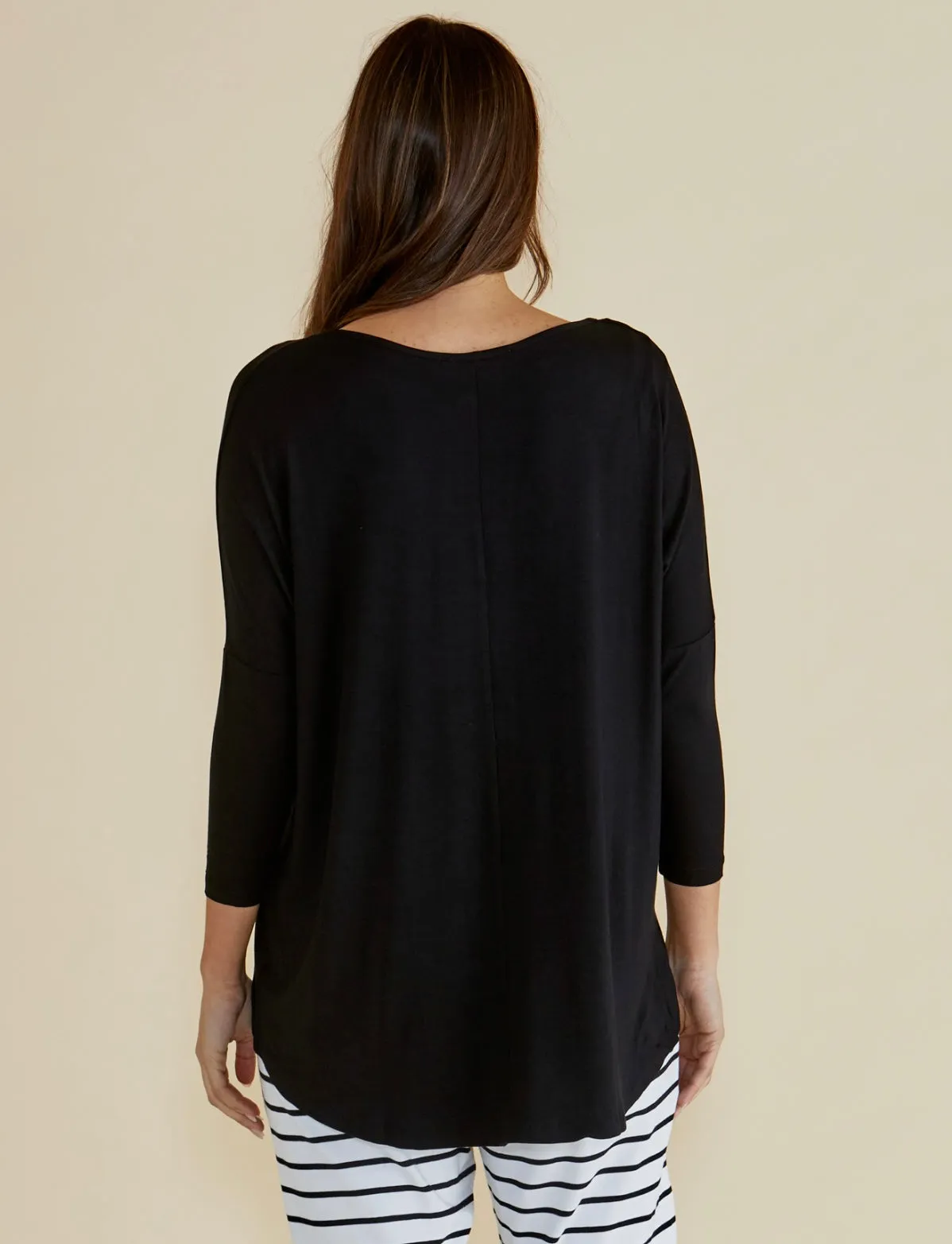 Milan 3/4 Sleeve Black Tee By Betty Basics