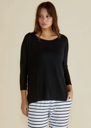 Milan 3/4 Sleeve Black Tee By Betty Basics