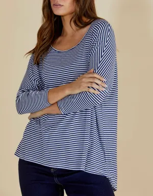 Milan 3/4 Sleeve Navy Stripe Tee By Betty Basics