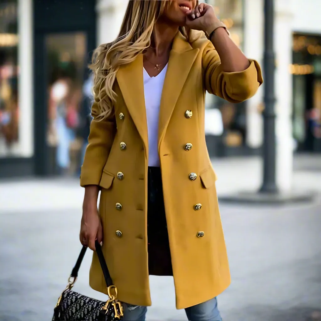 Mionette™ | Elegant Double Breasted Mid Length Lapel Coat