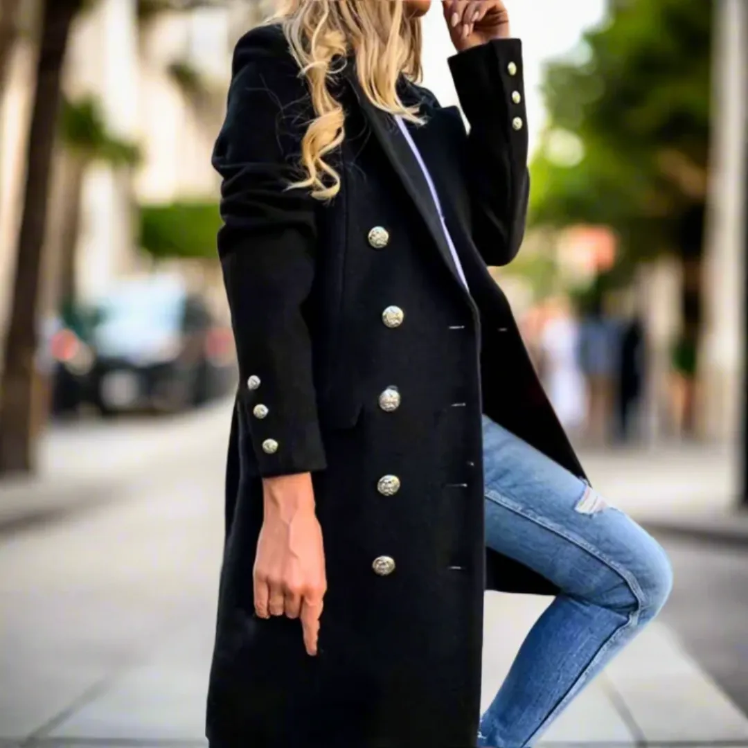 Mionette™ | Elegant Double Breasted Mid Length Lapel Coat