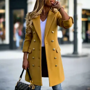 Mionette™ | Elegant Double Breasted Mid Length Lapel Coat
