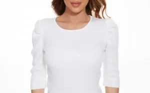MM PUFFED SLEEVE RIBBED TOP 1/2 SLEEVE