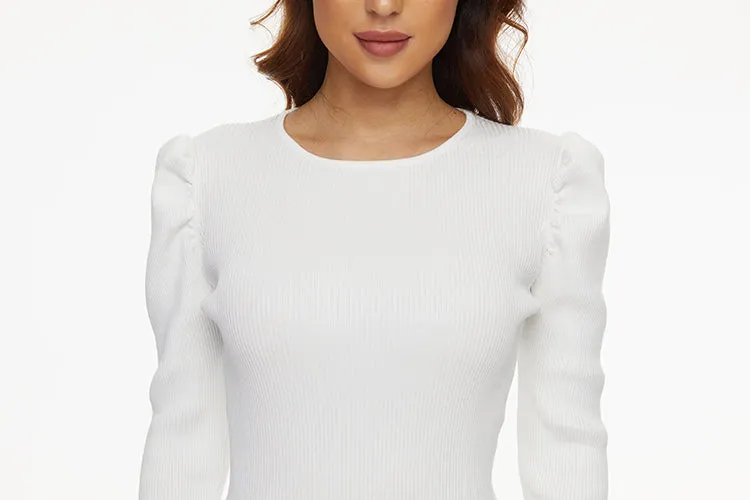 MM PUFFED SLEEVE RIBBED TOP 1/2 SLEEVE