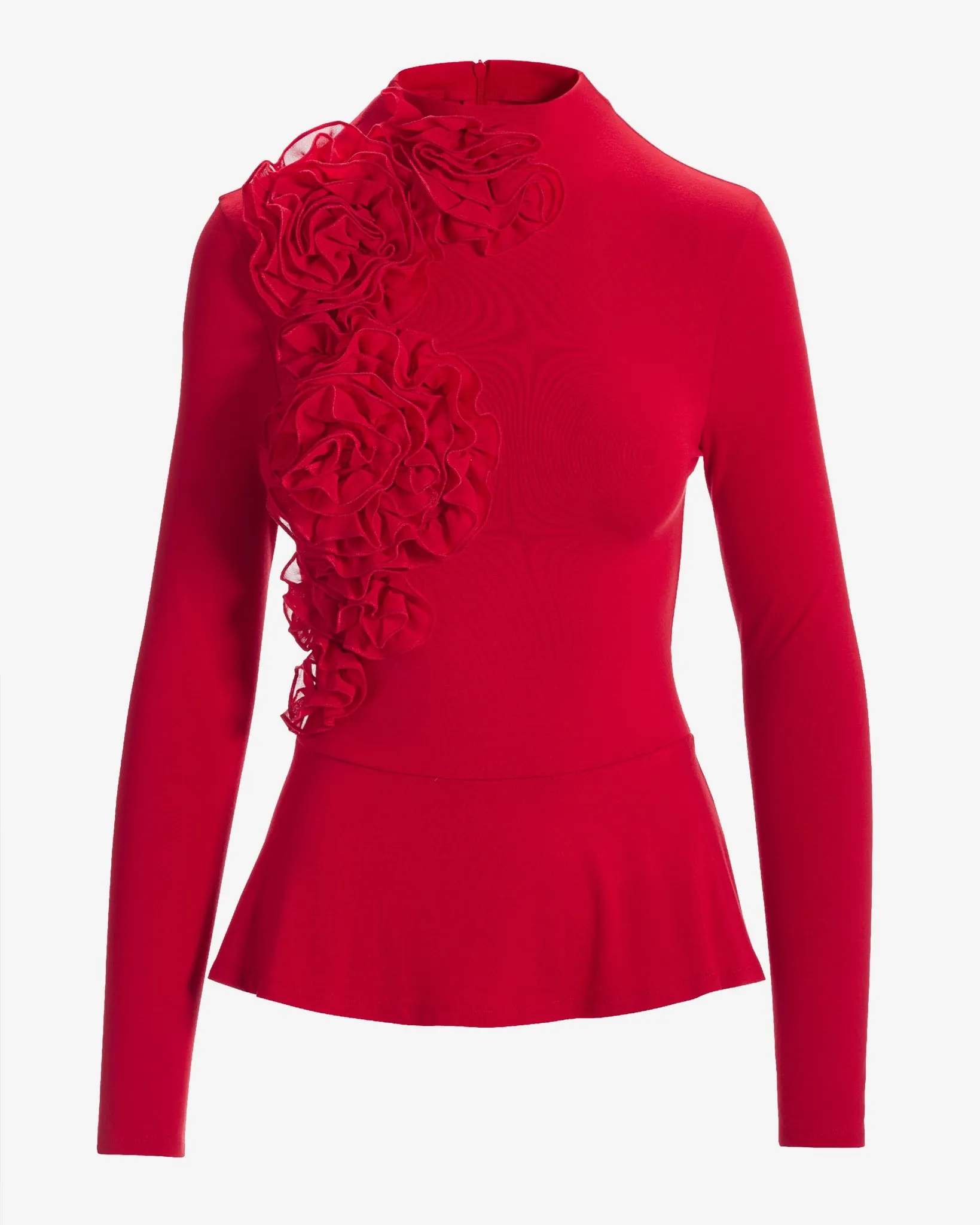 Mock Neck Chiffon Peplum Top Racing Red