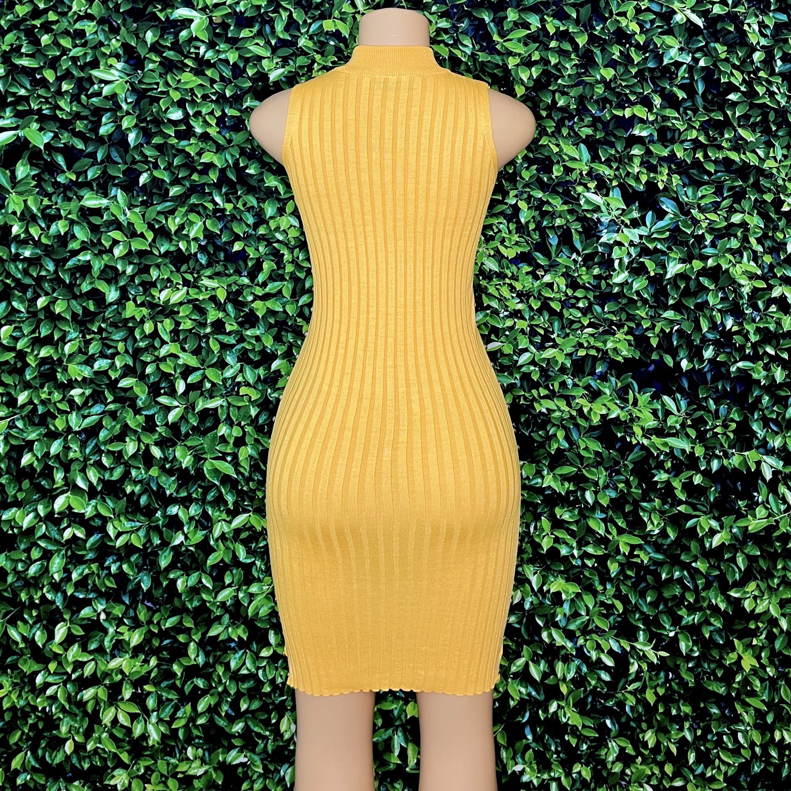 Mock-Neck Studded Rib-Knit Dress
