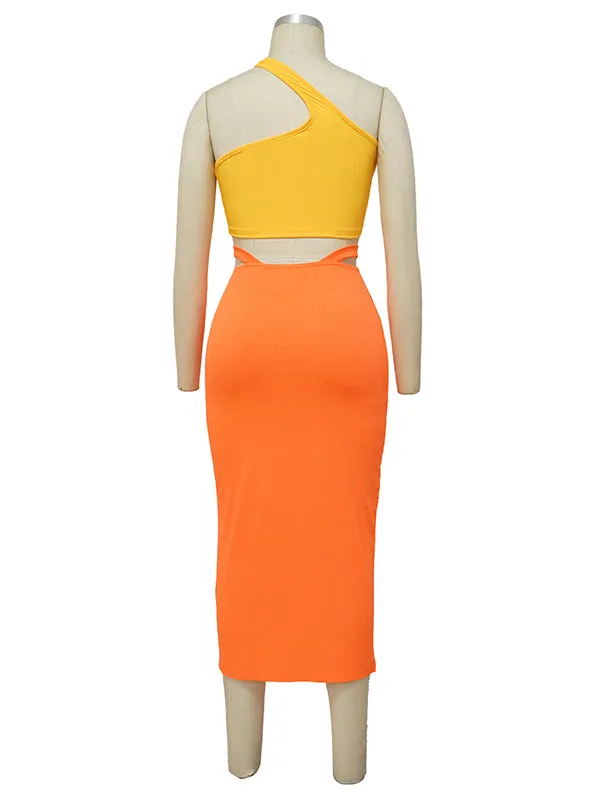 Momnfancy 2-in-1 Oblique Shoulder Irregular Fashion Bodycon Baby Shower Maternity Midi Dress