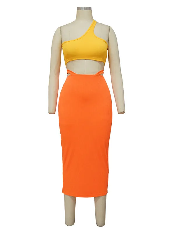Momnfancy 2-in-1 Oblique Shoulder Irregular Fashion Bodycon Baby Shower Maternity Midi Dress