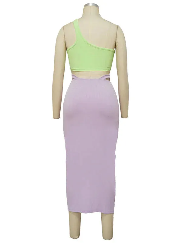 Momnfancy 2-in-1 Oblique Shoulder Irregular Fashion Bodycon Baby Shower Maternity Midi Dress