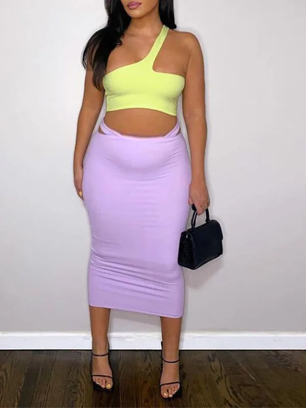 Momnfancy 2-in-1 Oblique Shoulder Irregular Fashion Bodycon Baby Shower Maternity Midi Dress