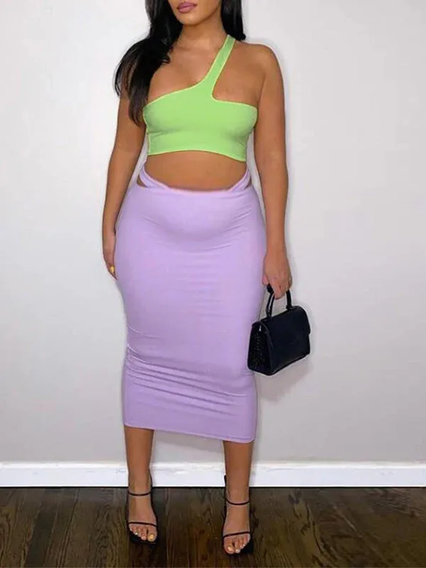 Momnfancy 2-in-1 Oblique Shoulder Irregular Fashion Bodycon Baby Shower Maternity Midi Dress