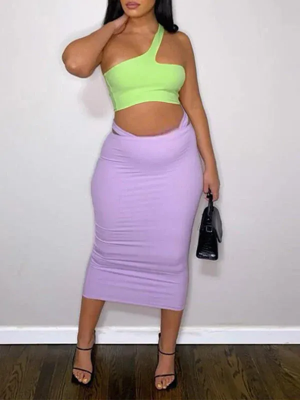 Momnfancy 2-in-1 Oblique Shoulder Irregular Fashion Bodycon Baby Shower Maternity Midi Dress