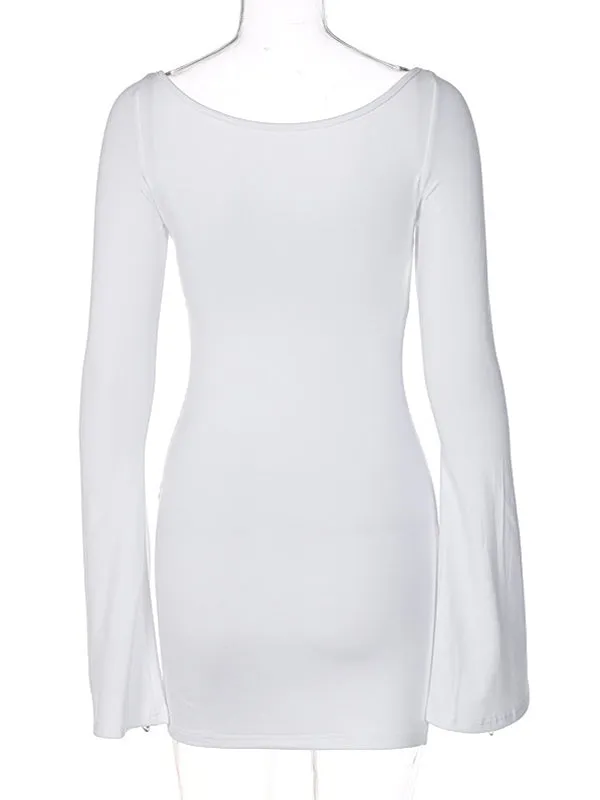 Momnfancy White  High Waist Ruched Flare Sleeve V-Neck Bodycon Cute Baby Shower Maternity Mini Dress