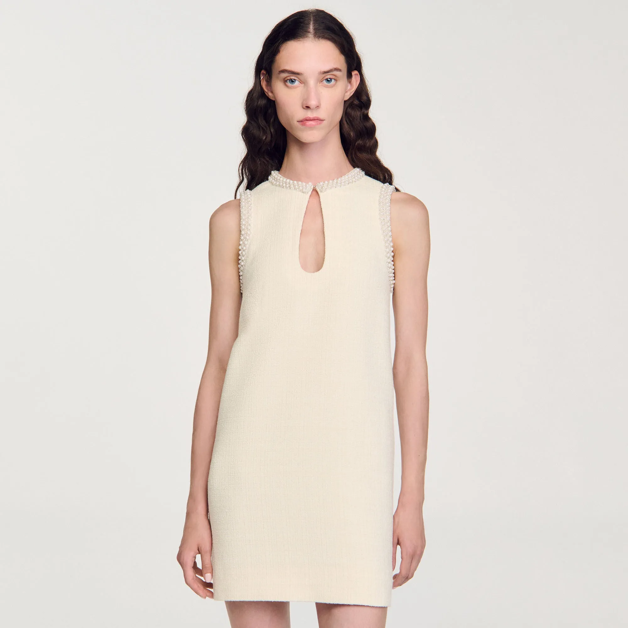 Morane Short Beaded Dress Ecru
