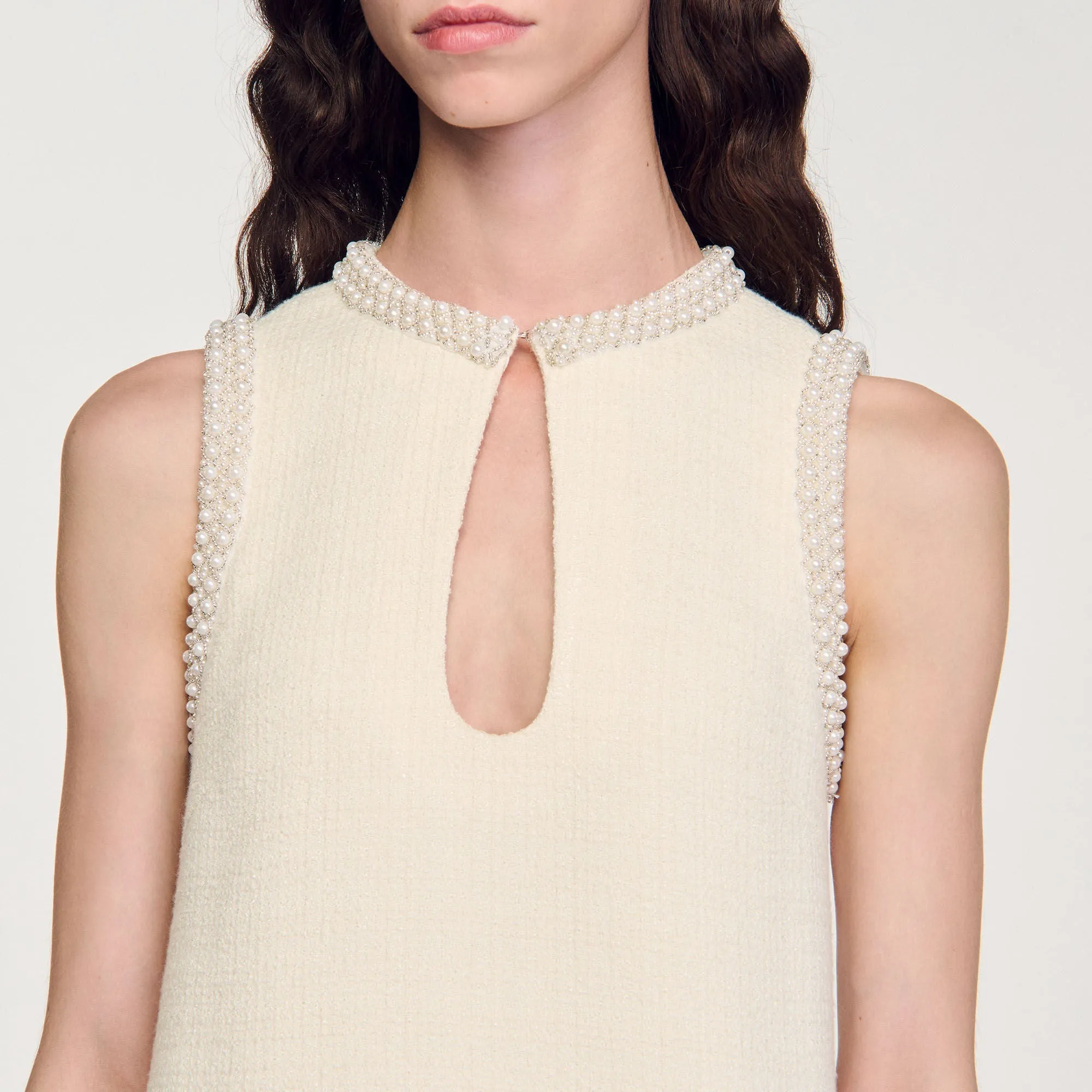 Morane Short Beaded Dress Ecru