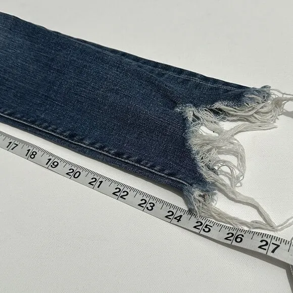 Moussy Womens Size 26 Distressed Mid Rise Cropped Raw Hem Jeans Pants Blue Denim
