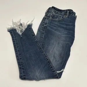 Moussy Womens Size 26 Distressed Mid Rise Cropped Raw Hem Jeans Pants Blue Denim