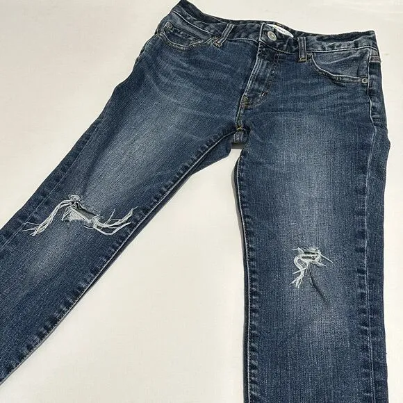 Moussy Womens Size 26 Distressed Mid Rise Cropped Raw Hem Jeans Pants Blue Denim