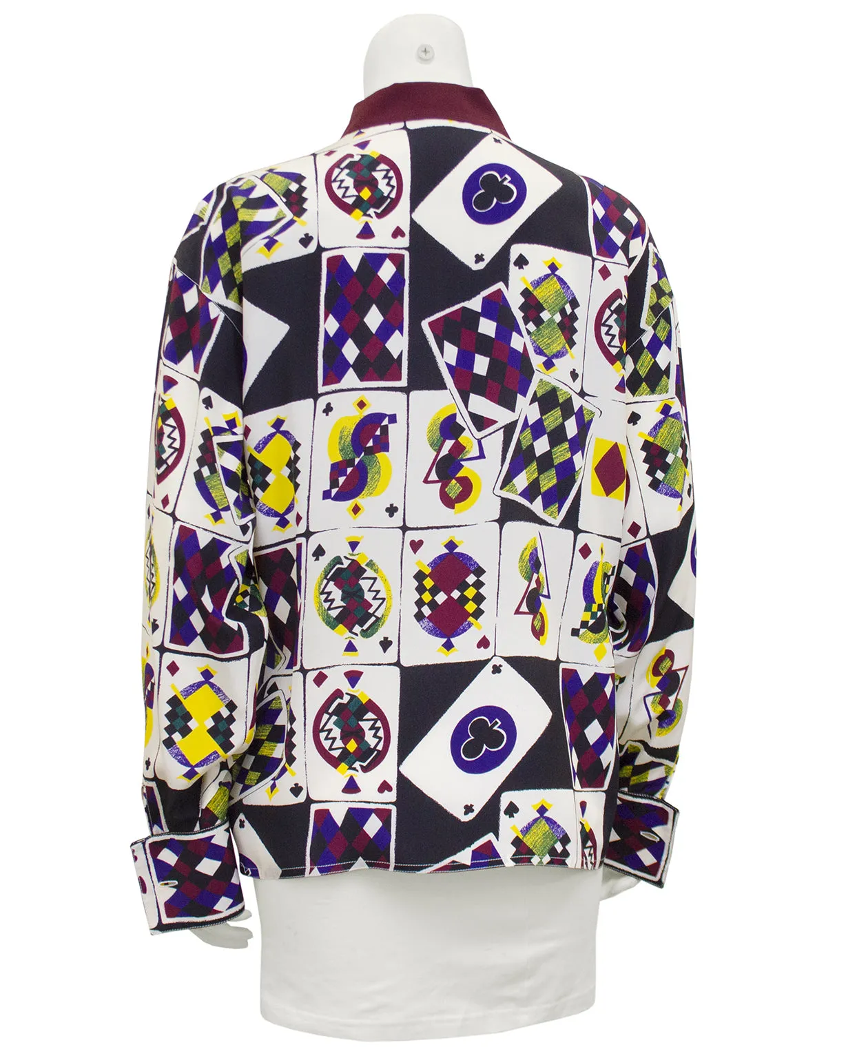 Multi Colour Playing Card Print Silk Shirt