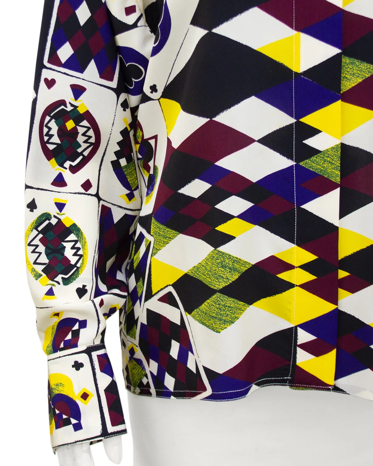 Multi Colour Playing Card Print Silk Shirt
