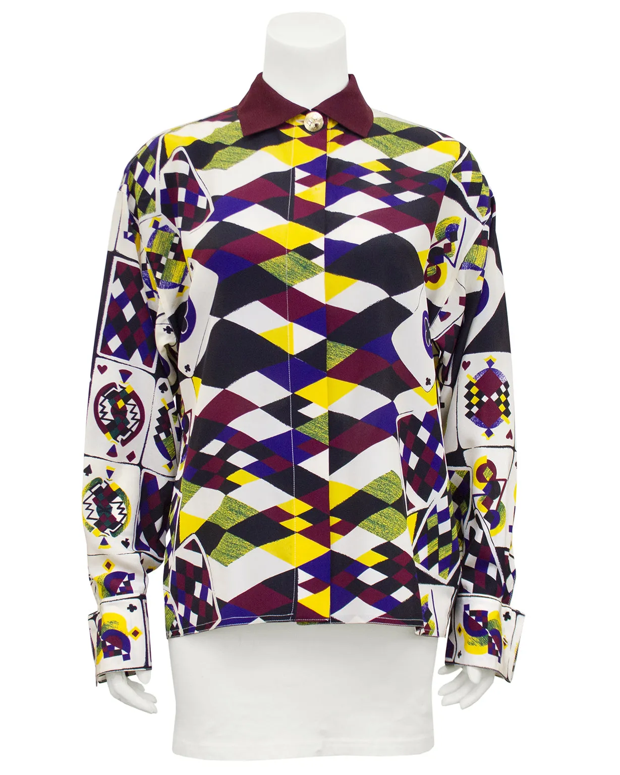 Multi Colour Playing Card Print Silk Shirt