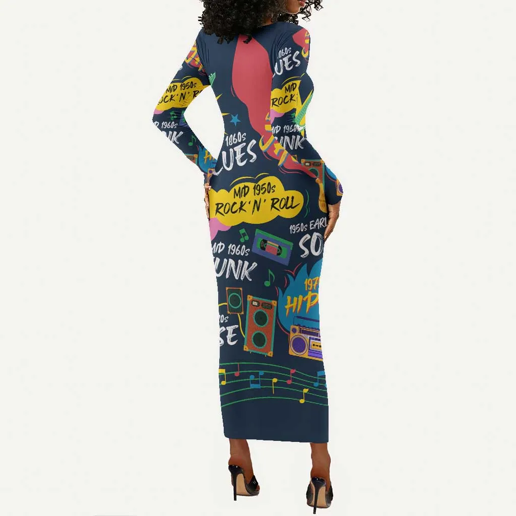 Music That Makes Us Proud African Long Sleeve Bodycon Dress Black People DT02