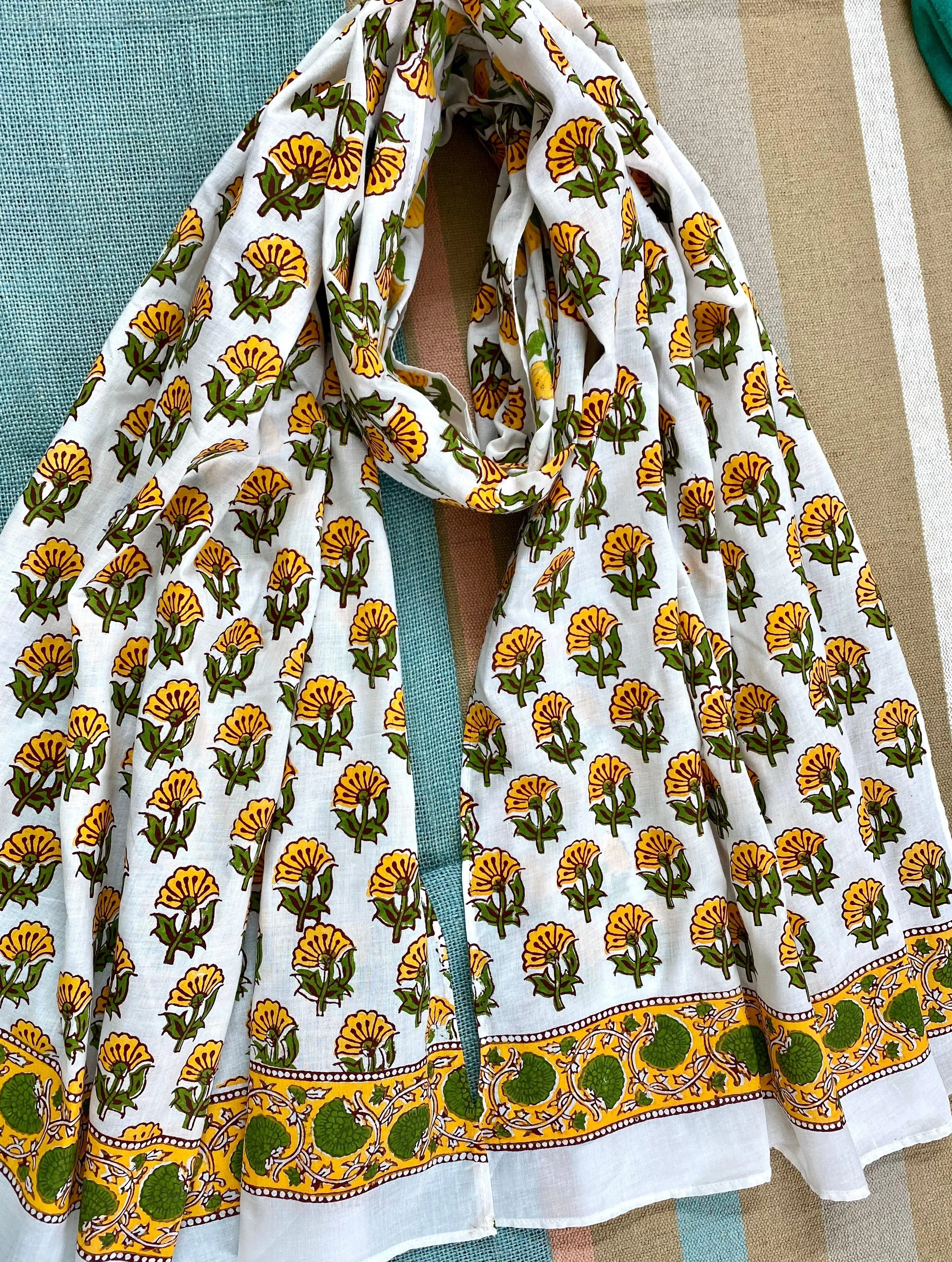 Mustard Magic Block Printed Muslin Scarf