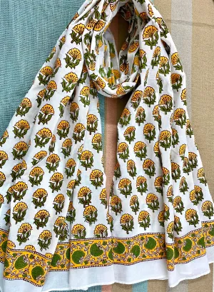 Mustard Magic Block Printed Muslin Scarf