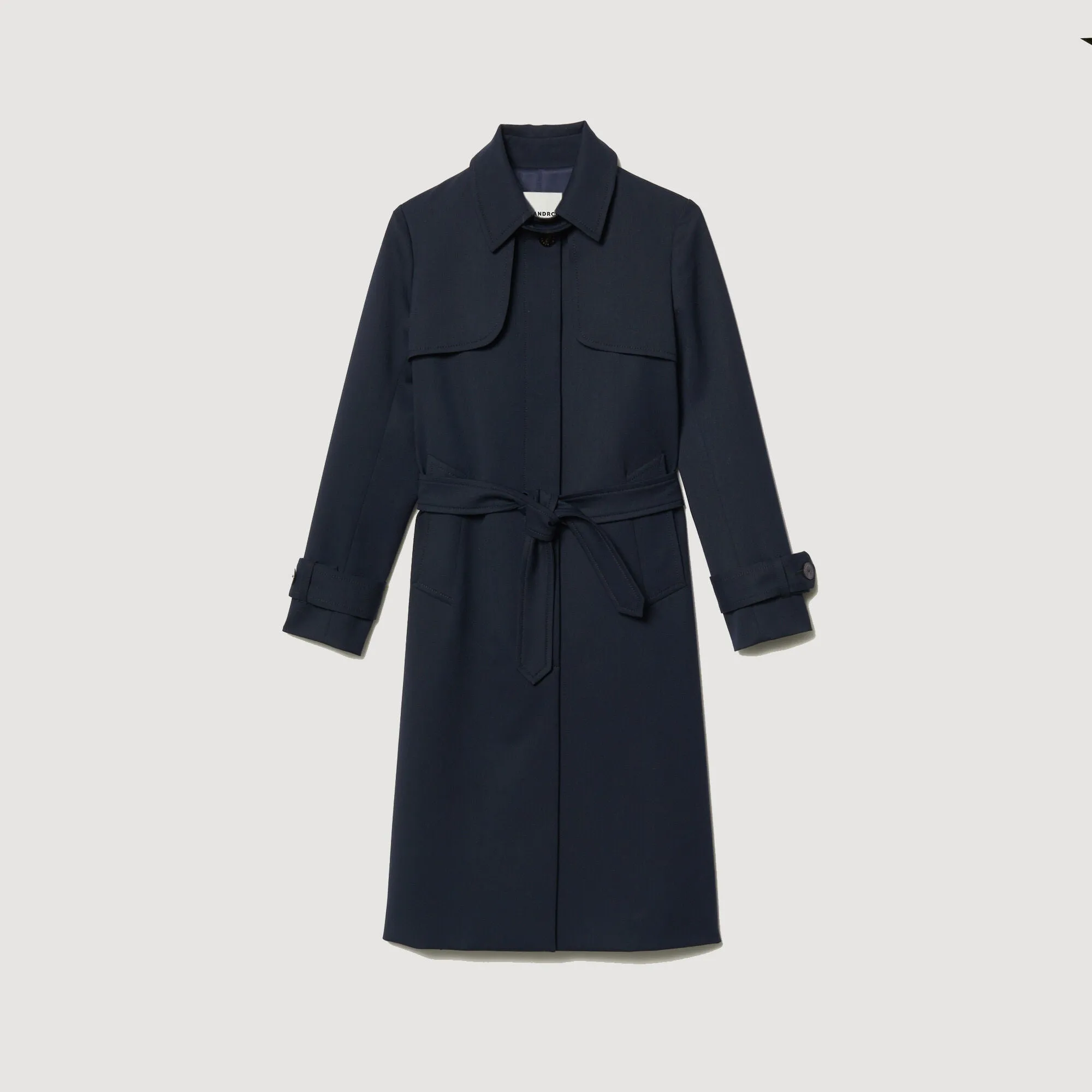 Navy Trench Coat With Pleated Inset Navy Blue