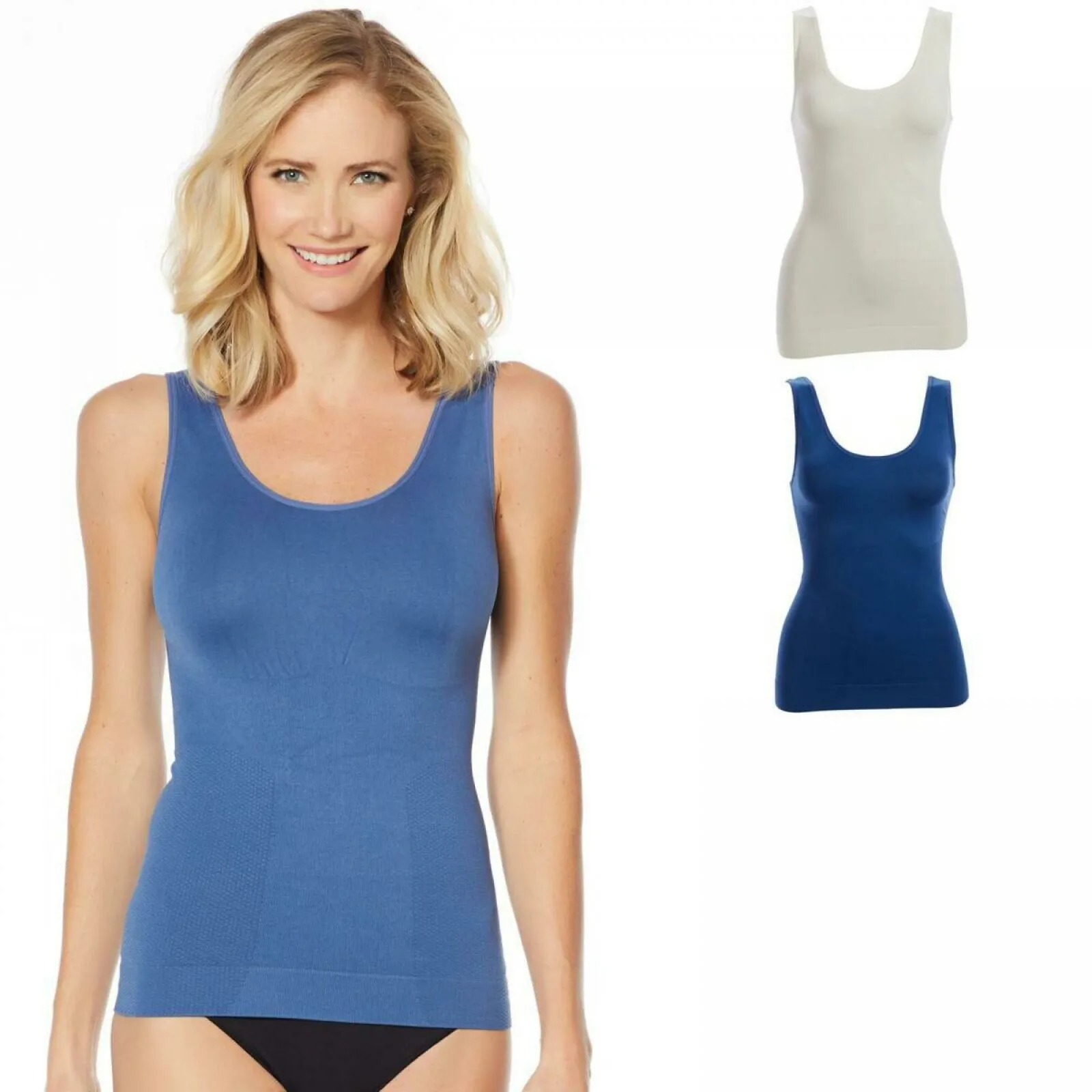 Nearly Nude 2 Pack Plus Seamless Shaping Tank Tops White / Blue 2X