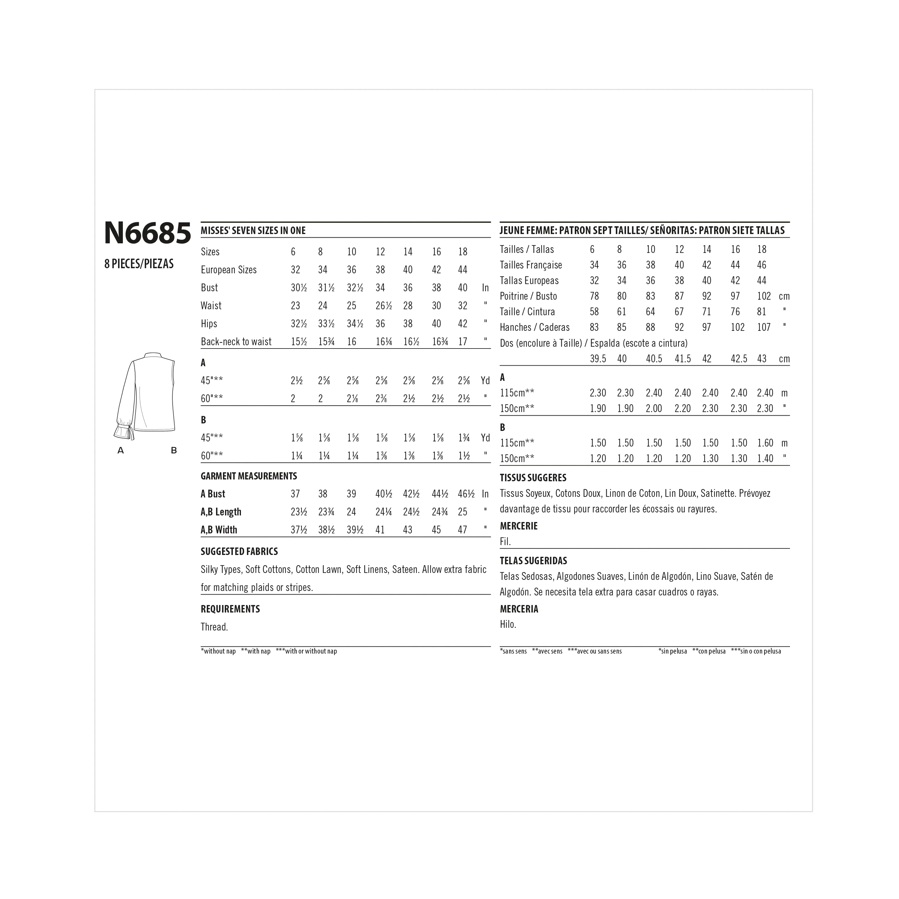 Newlook Pattern N6685 Misses' Sleeveless Or Long-sleeved Tops
