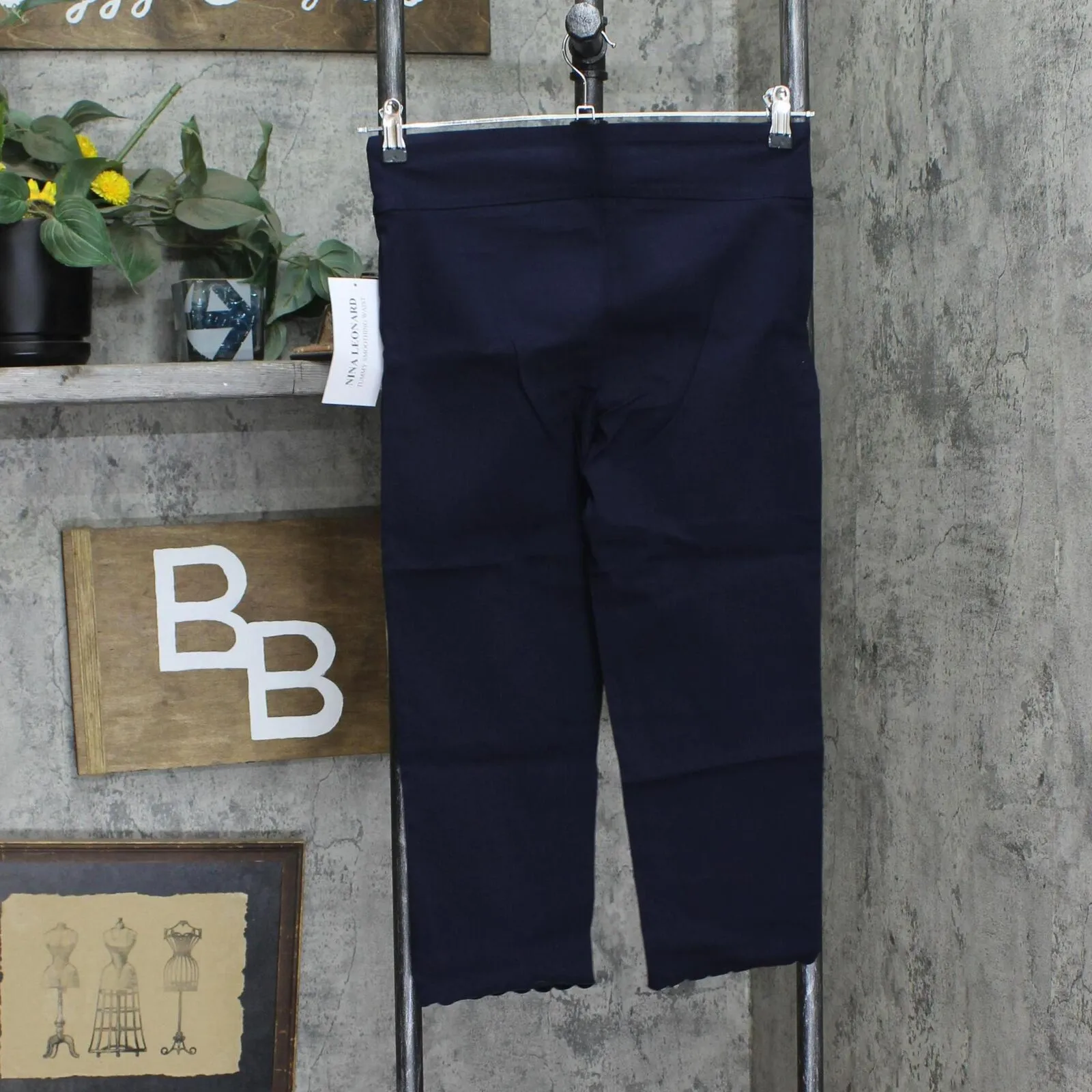 Nina Leonard Womens Pull-On Scallop-Hem Cropped Pants 660168 Navy Blue S