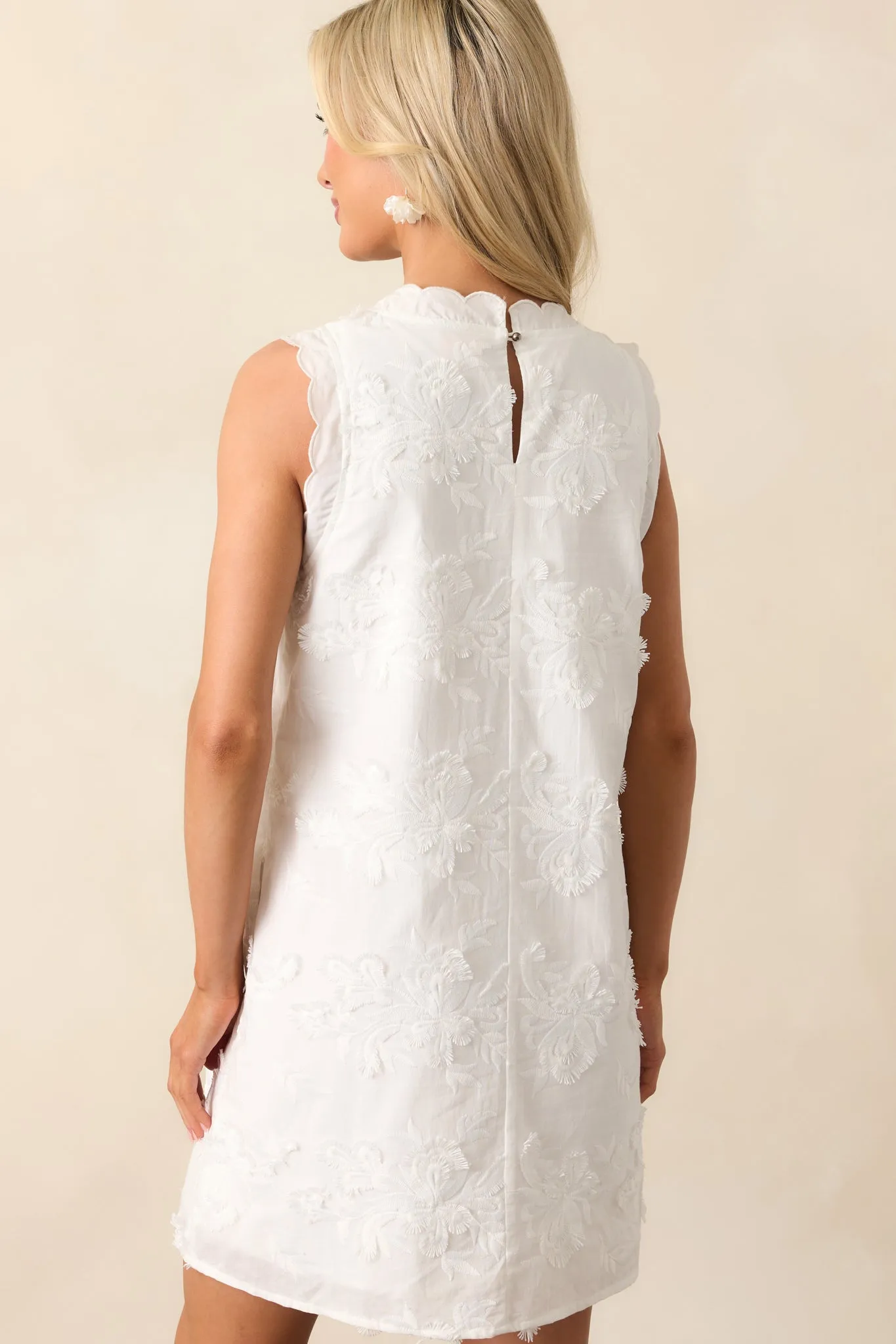 No Comparison Ivory Floral Embroidered Mini Shift Dress