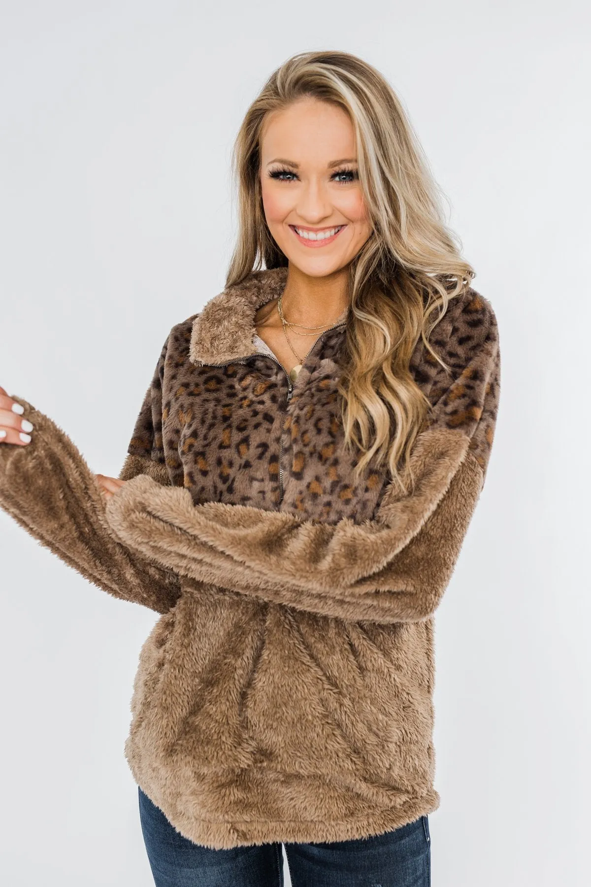 No Turning Back Leopard Sherpa- Brown