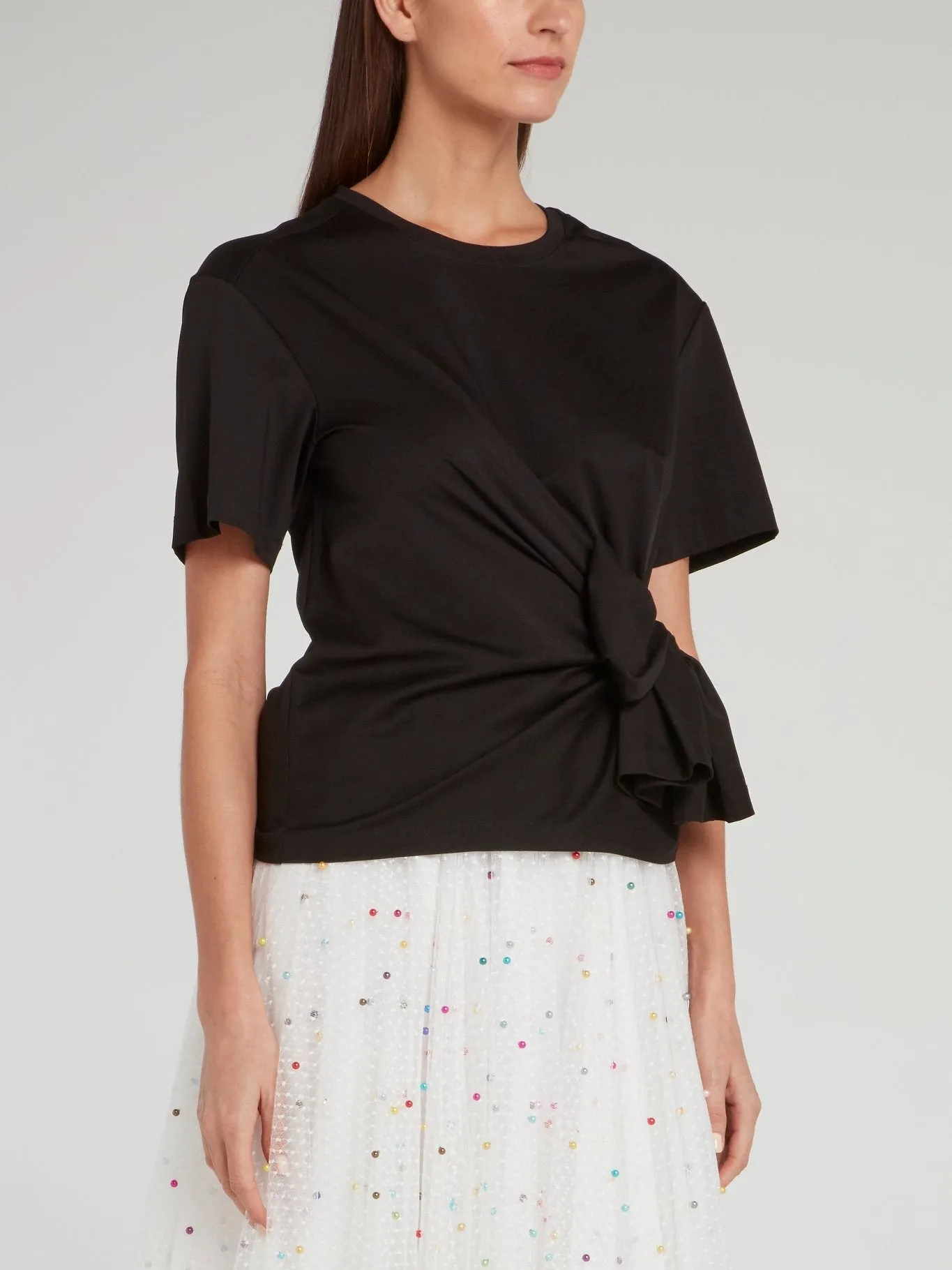 Noir Draped Bow Cotton Shirt