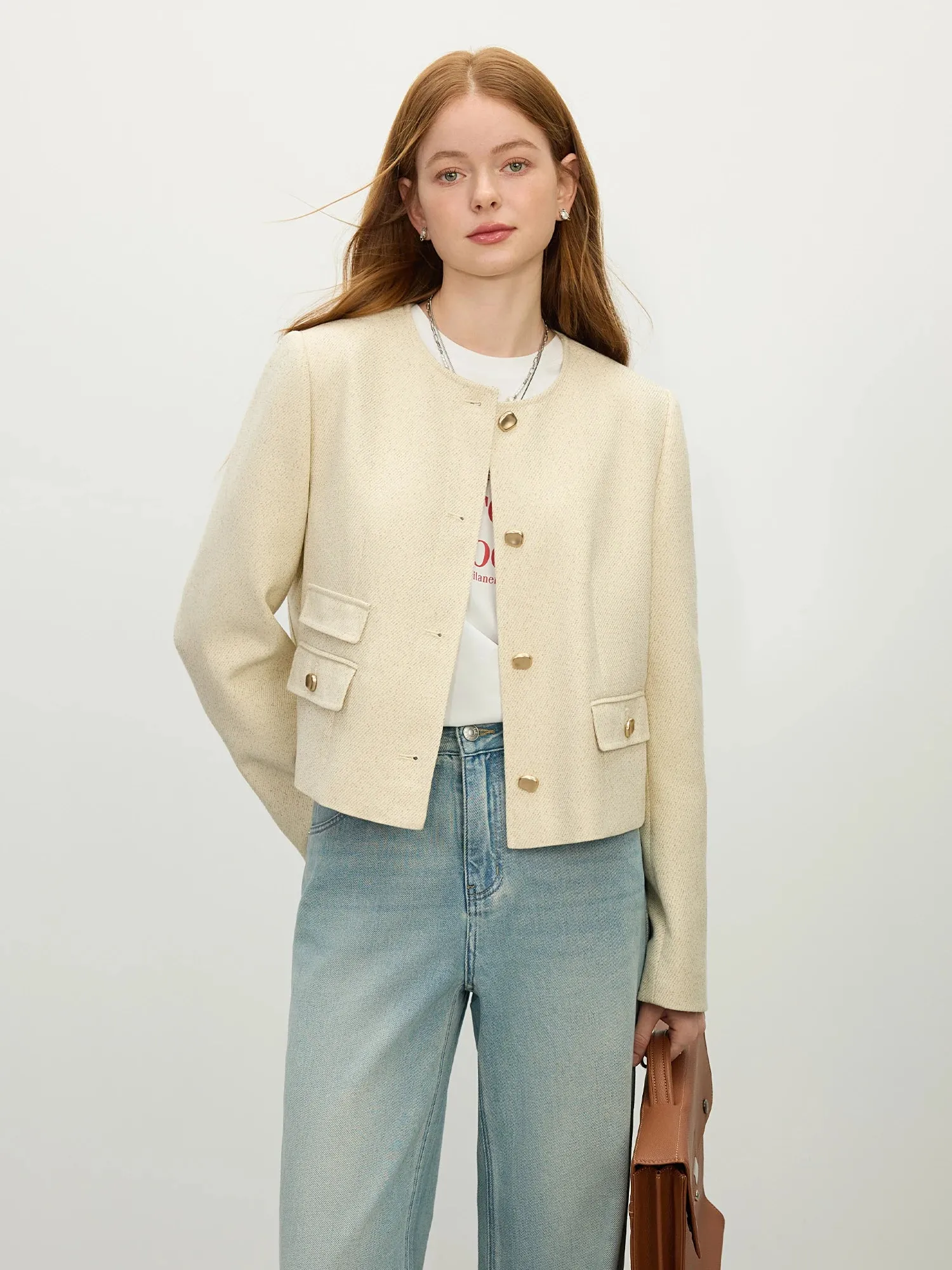 Office Lady Tweed Beige Jackets